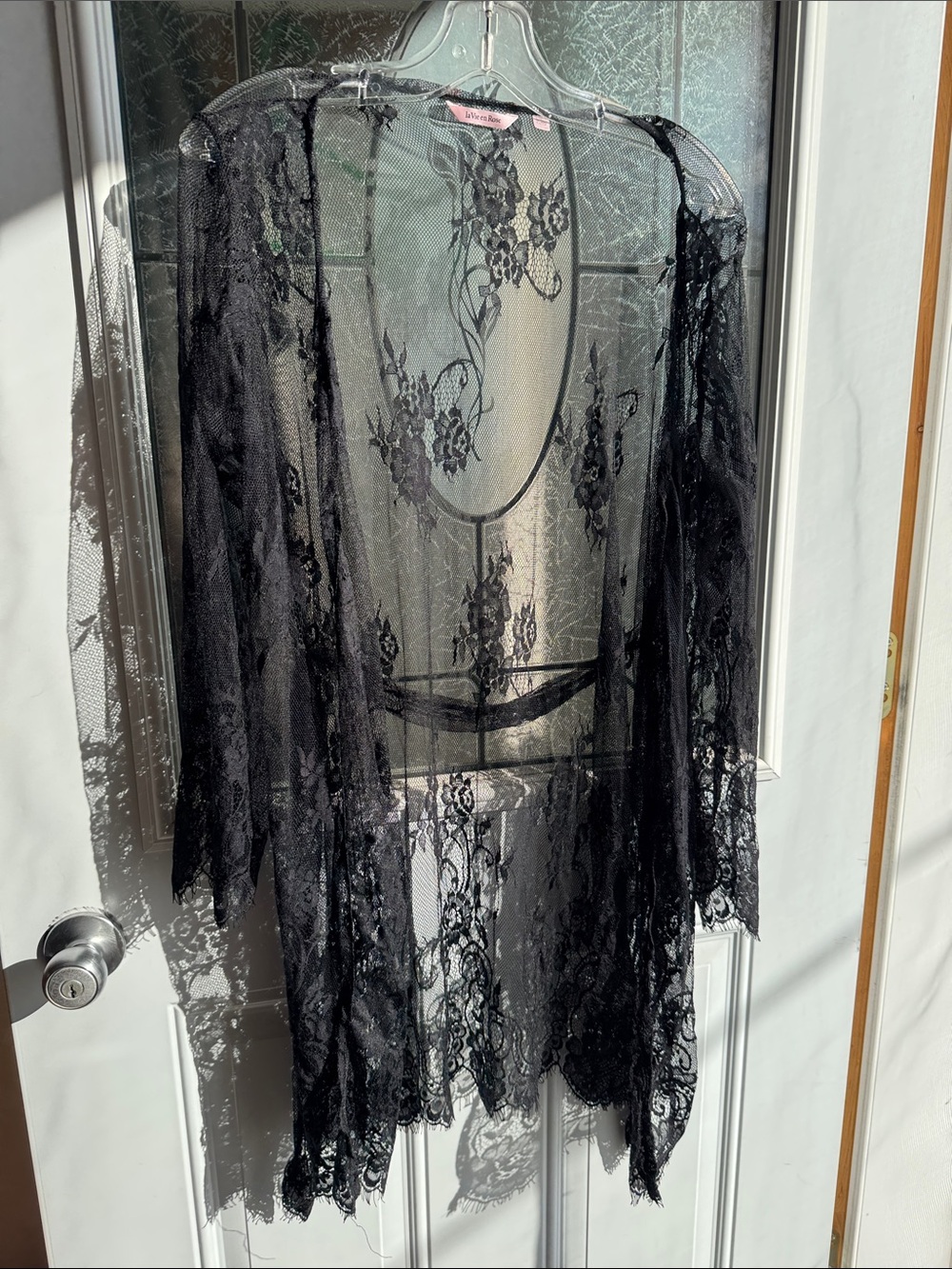 La Vie en Rose Sheer Black Lace Kimono Robe, Women’s Intimates, Size L/XL